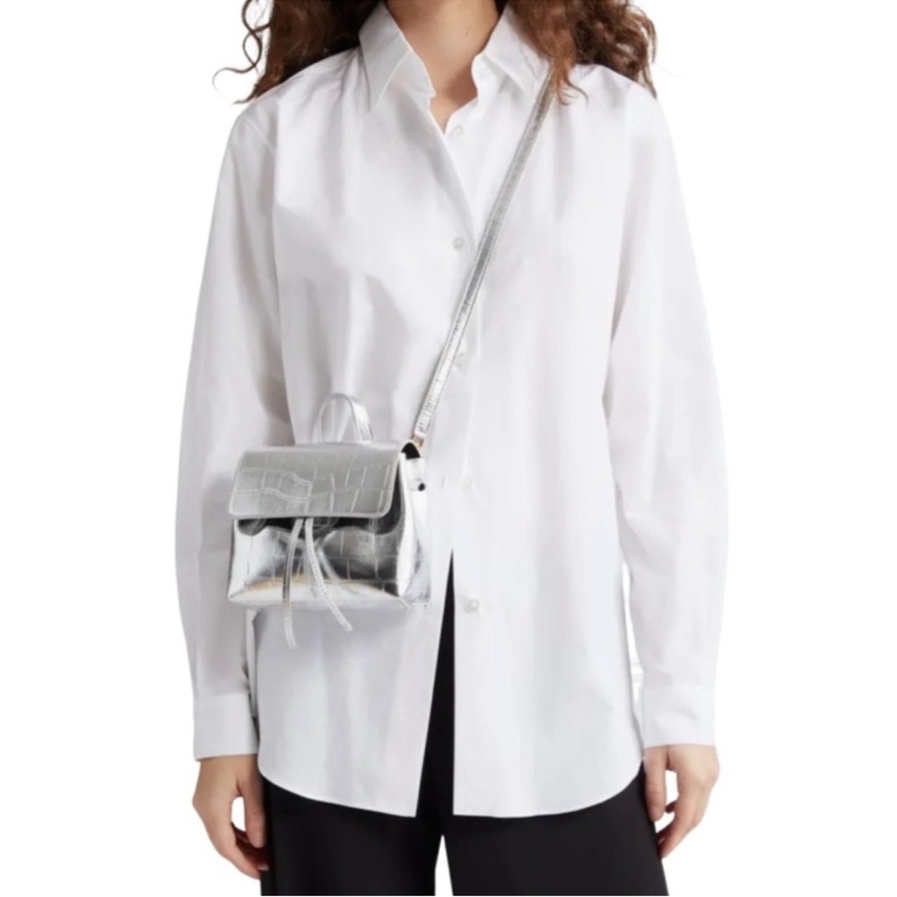 NEW Mansur Gavriel Mini Soft Lady Metallic Bag Croc Embossed Leather Silver Gold - Picture 8 of 16